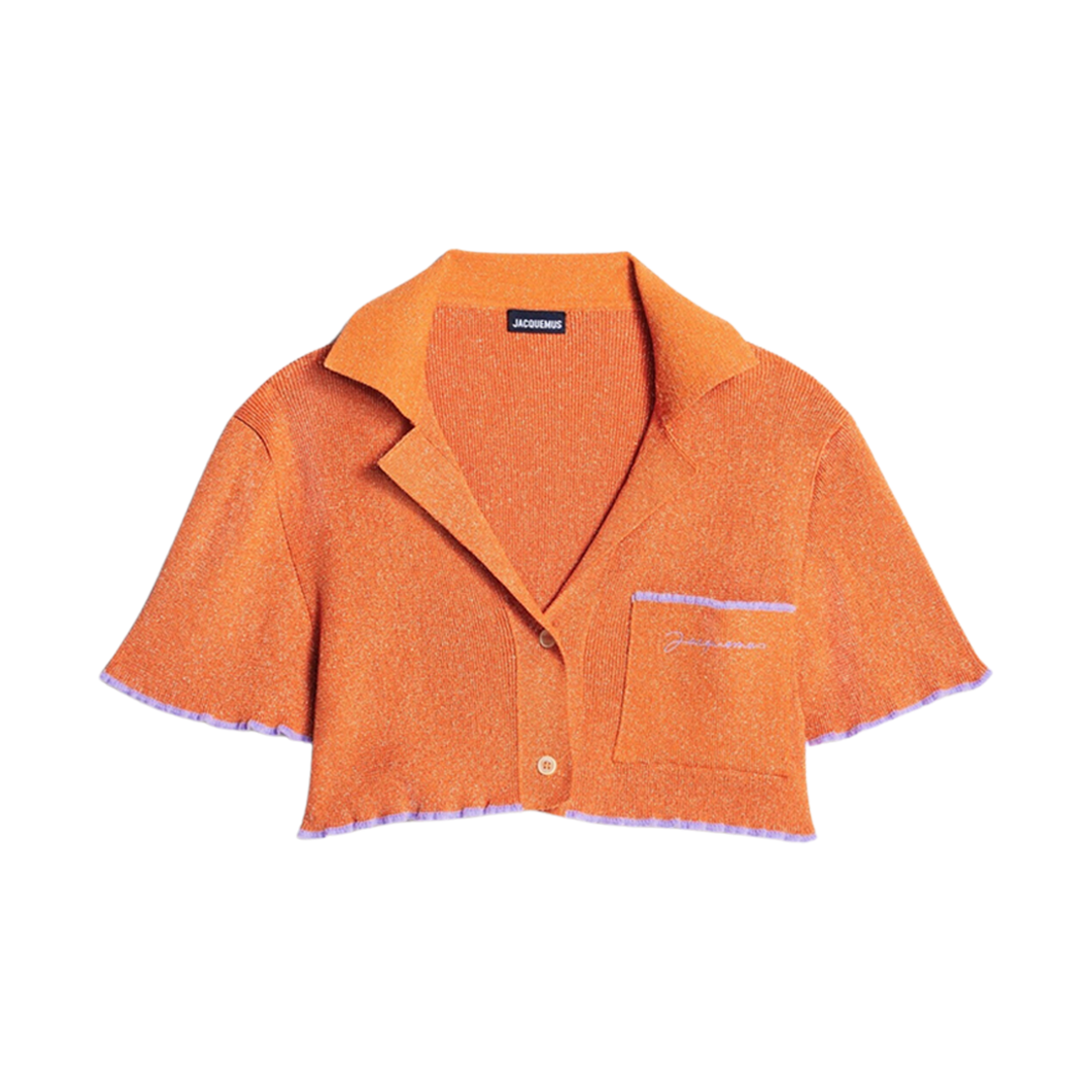 (W) 자크뮈스 르 오 브릴류 스파클리 크롭 볼링 가디건 오렌지((W) Jacquemus Le Haut Brilho Sparkly Cropped Bowling Cardigan Orange) - 1