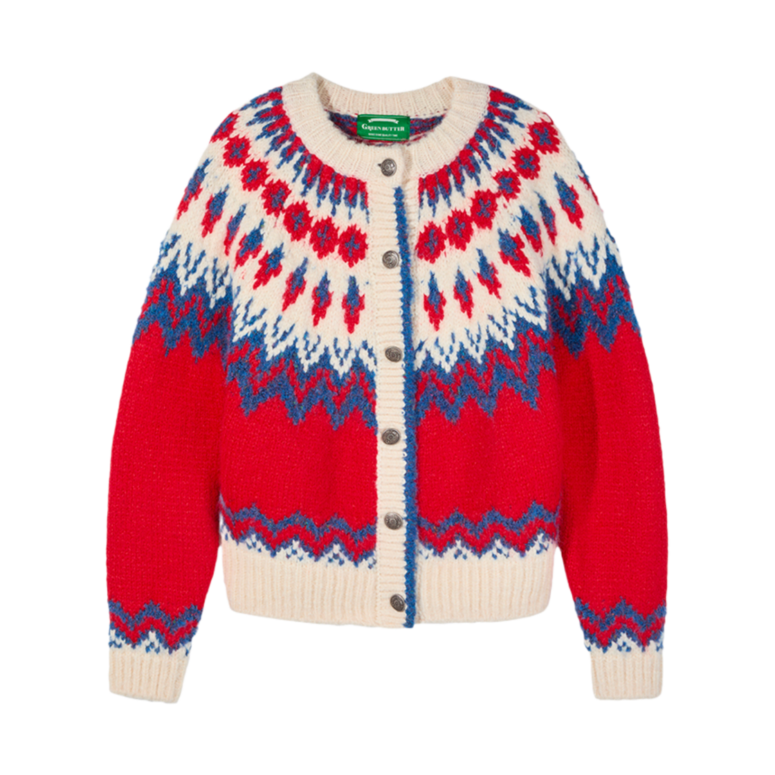 P00000UR_NEW Greenbutter Boucle Nordic Cardigan Red