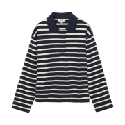 (W) COS Rugby Style Polo Shirt Navy White Striped
