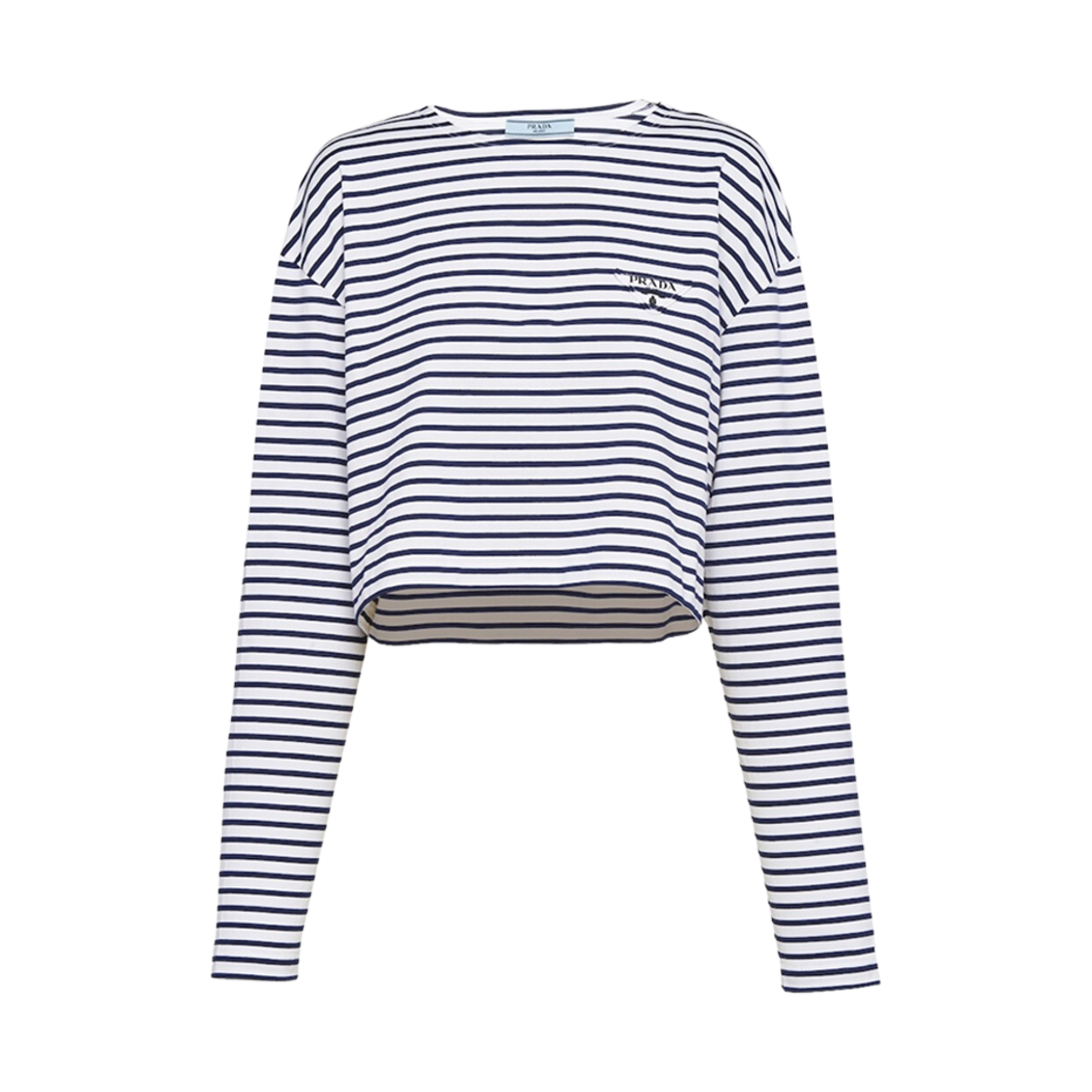 (W) 프라다 롱슬리브 스트라이프 저지 티셔츠 화이트 블루((W) Prada Long-Sleeved Striped Jersey T-Shirt White Blue) - 1