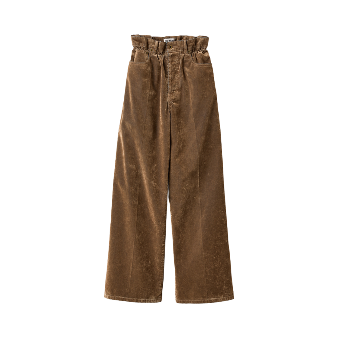 (W) 미우 미우 워시드 플록 샴브레이 팬츠 토바코((W) Miu Miu Washed Flocked Chambray Pants Tobacco) - 1