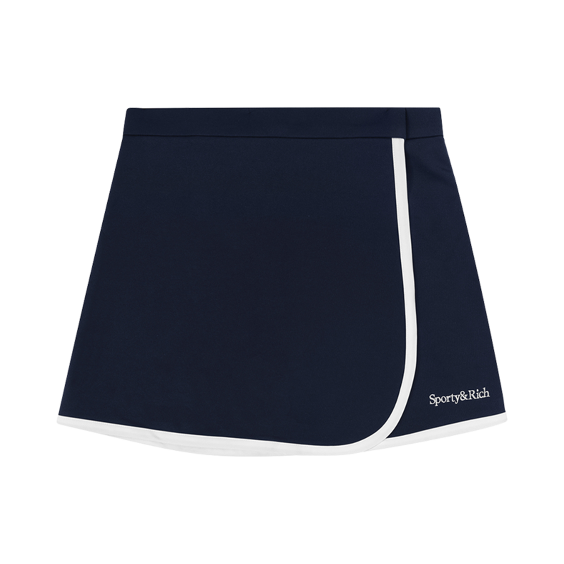 (W) 스포티 앤 리치 세리프 로고 자수 랩 스커트 네이비 화이트((W) Sporty & Rich Serif Logo Embroidered Wrap Skirt Navy White)