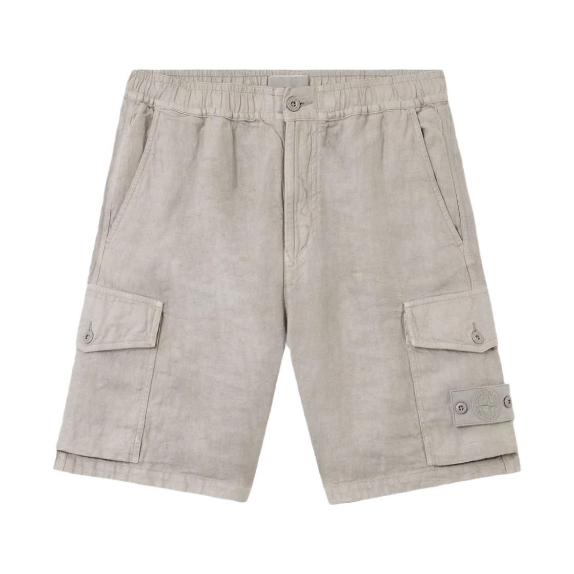 K1S15L1000-01S00F8-V0064 Stone Island L100001 Diagonal Linen Ghost Regular Fit Cargo Bermuda Shorts with Elasticated Waistband Dust Grey - 25SS