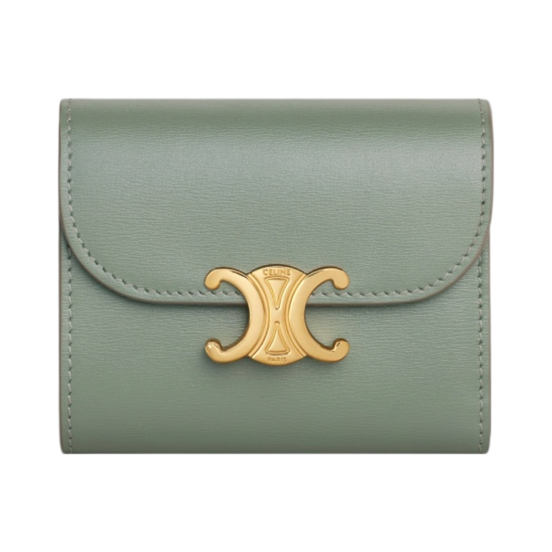 10D783DPV-31LA Celine Triomphe Small Flap Wallet in Shiny Calfskin Laurel - 대표 이미지 #1