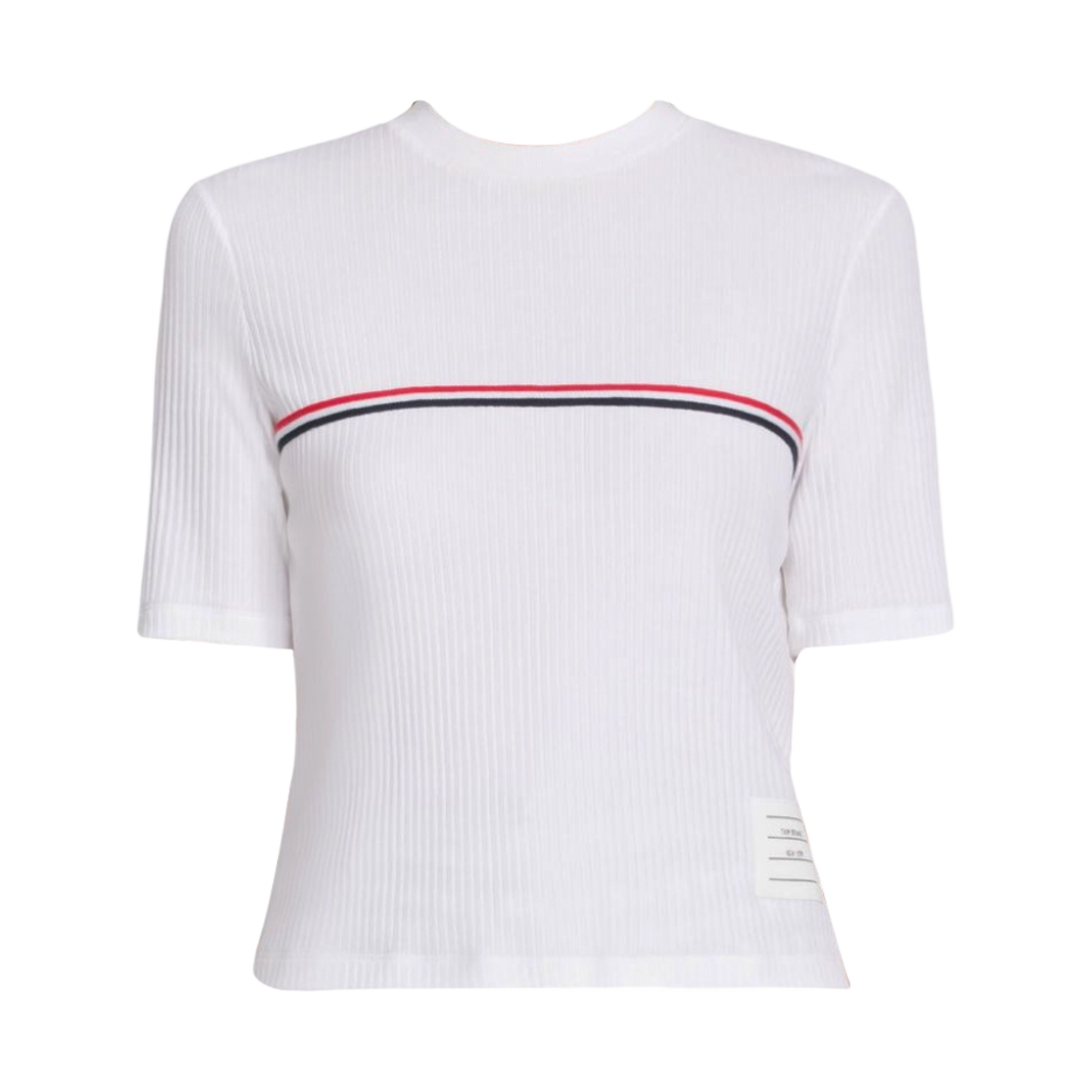 (W) 톰브라운 하이 트위스트 립 스트라이프 티셔츠 화이트((W) Thom Browne High Twist Rib Stripe T-shirt White) - 1