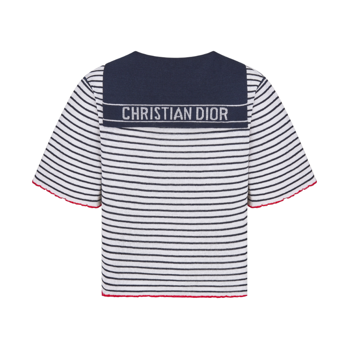 (W) 디올 리넨 캐시미어 앤 실크 립드 니트 마리니에르 모티프 디올리비에라 스웨터 화이트 네이비((W) Dior Linen Cashmere and Silk Ribbed Knit with Dior Mariniere Motif Dioriviera Sweater White Navy) - 1