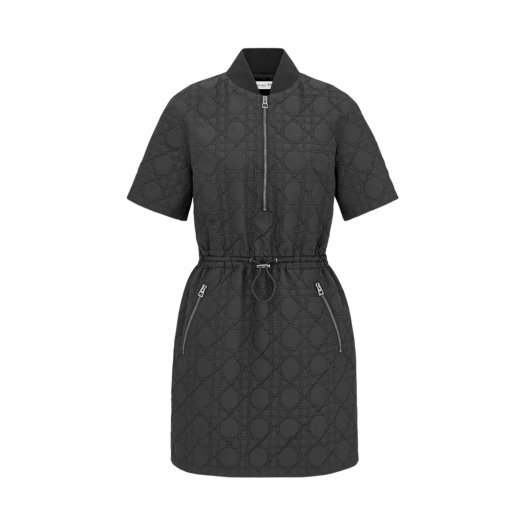 (W) Dior Macrocannage Short Dress Black Technical Taffeta Cloque