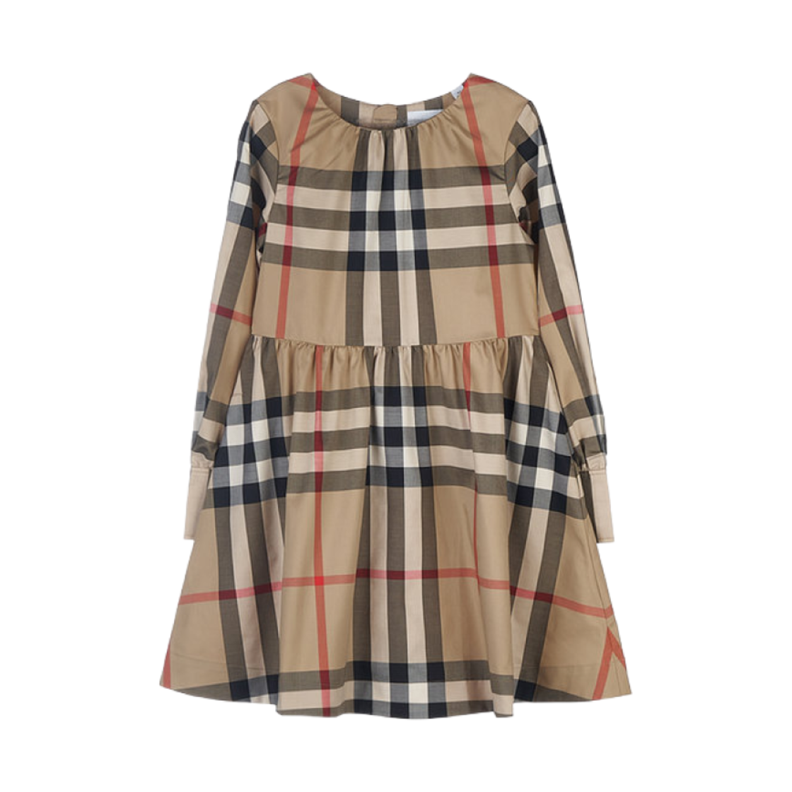 8064584 (Kids) Burberry Long Sleeve Check Stretch Dress Archive Beige