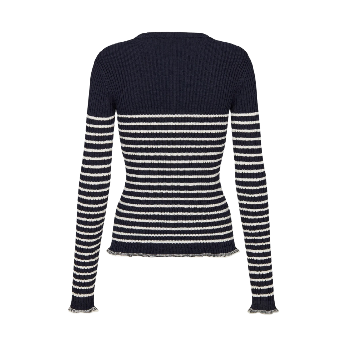 (W) 디올 시그니쳐 화이트 코튼 립드 니트 스웨터 네이비 블루((W) Dior Sweater White Cotton Ribbed Knit with Signature Navy Blue) - 2