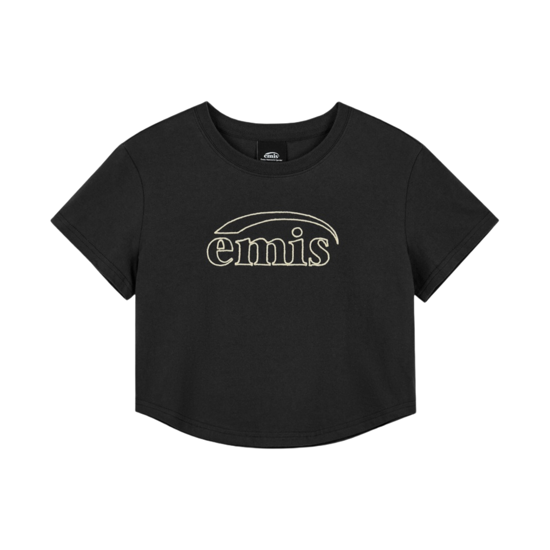 (W) 이미스 체인 스티치 티셔츠 차콜 크림((W) Emis Chain Stitch T-Shirt Charcoal Cream)