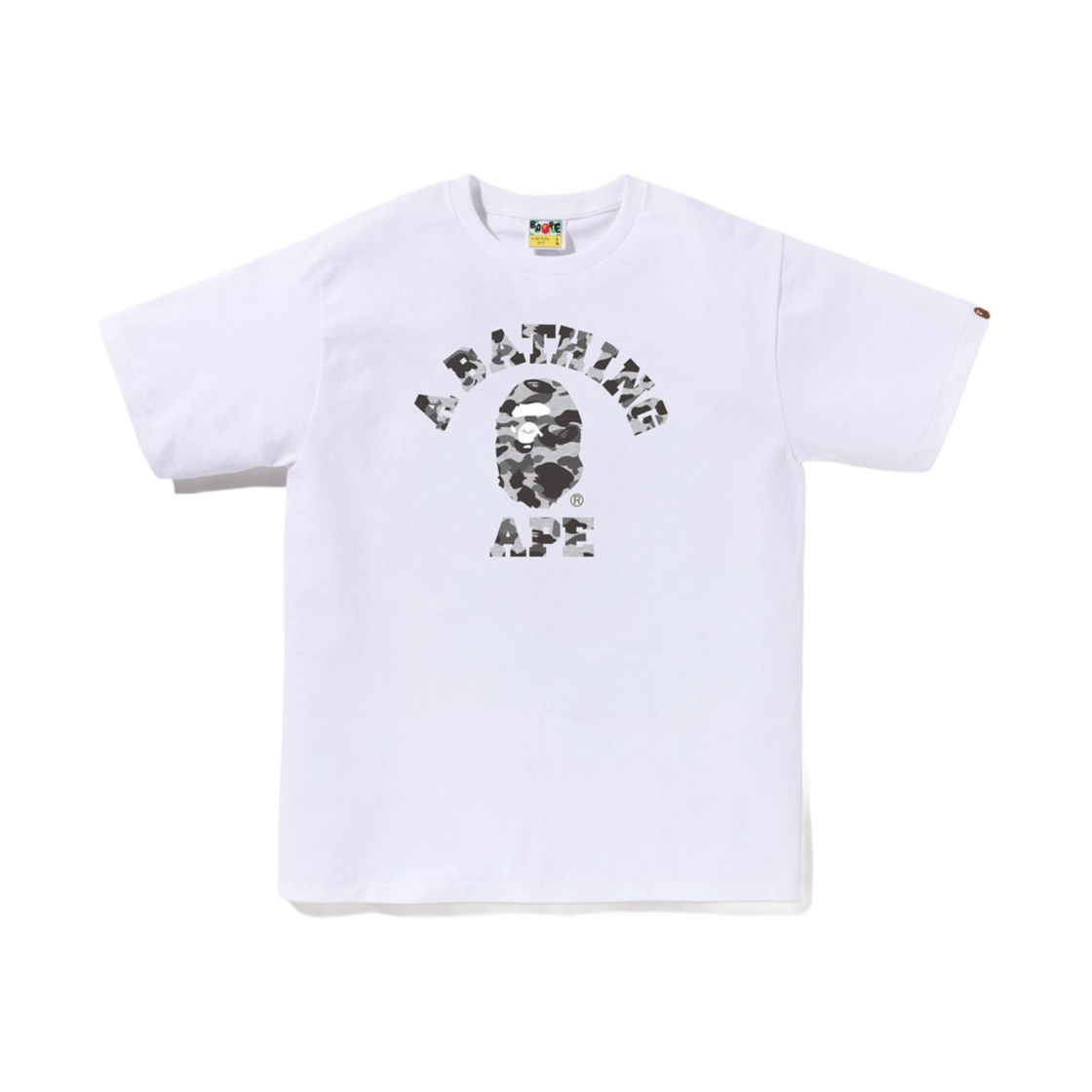 0ZXTEM110044N BAPE Heather Gray Camo College T-Shirt White