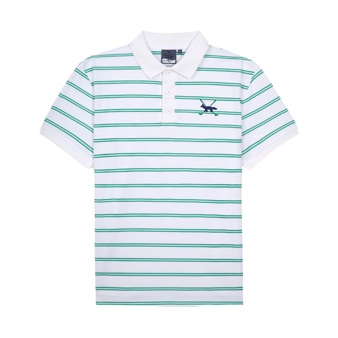 메종 키츠네 프로파일 폭스 숏슬리브 스트라이프 폴로 셔츠 화이트(Maison Kitsune Profile Fox Short Sleeve Stripe Polo Shirt White) - 1