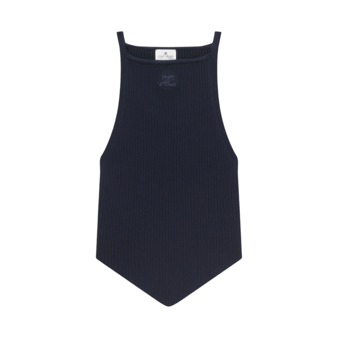 (W) 꾸레쥬 립 니트 포인티 탱크탑 네이비((W) Courreges Rib Knit Pointy Tank Top Navy) - 1