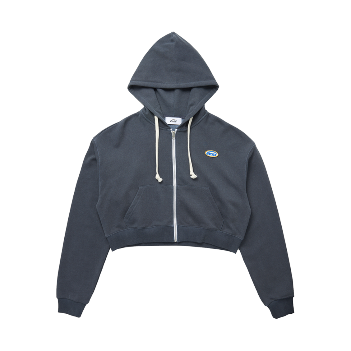 (W) 이미스 크롭 미니 와펜 집 후드 다크 네이비((W) Emis Cropped Mini Wappen Zip Hoodie Dark Navy) - 1