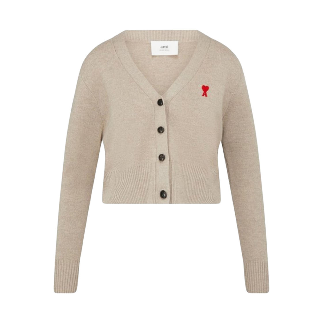 (W) 아미 스몰 하트 로고 울 가디건 베이지((W) AMI de Coeur Wool Cardigan Beige) - 1