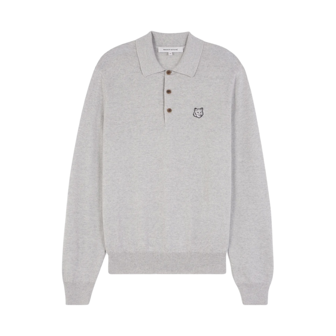 메종 키츠네 볼드 폭스 헤드 패치 폴로 점퍼 라이트 그레이 멜란지(Maison Kitsune Bold Fox Head Patch Polo Jumper Light Grey Melange)