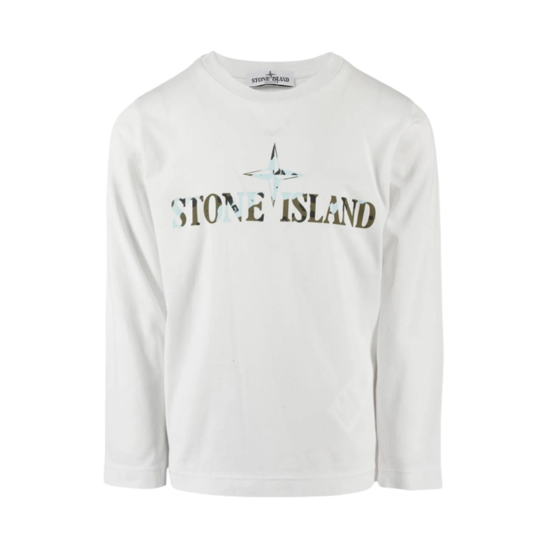 791621151-V0093 (Kids) Stone Island Logo-Printed Long Sleeved Crewneck T-Shirt White - 23FW