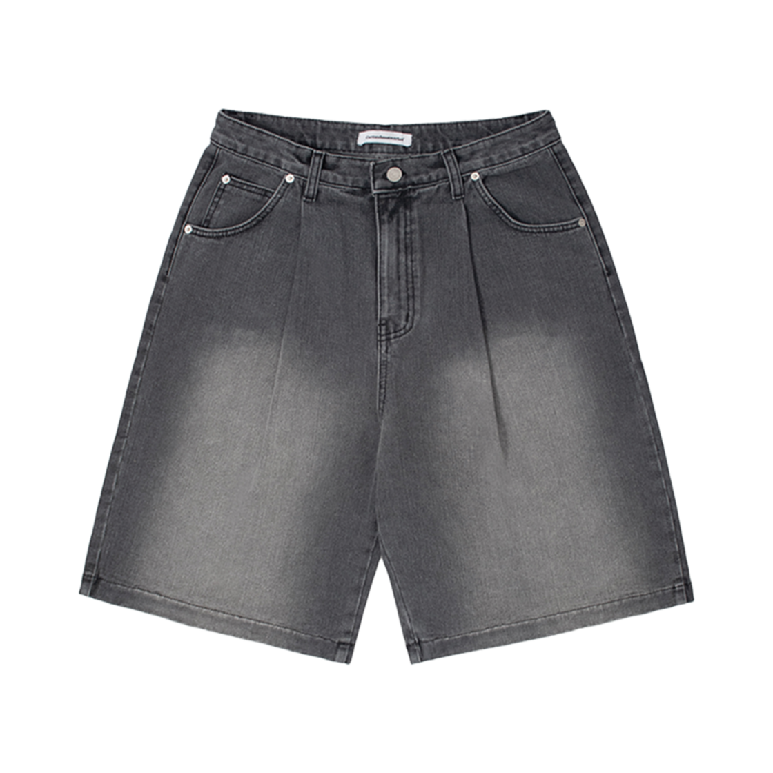 24HSCDMHP02BLK Cactusdonutmarket One Tuck Bermuda Denim Pants - Black