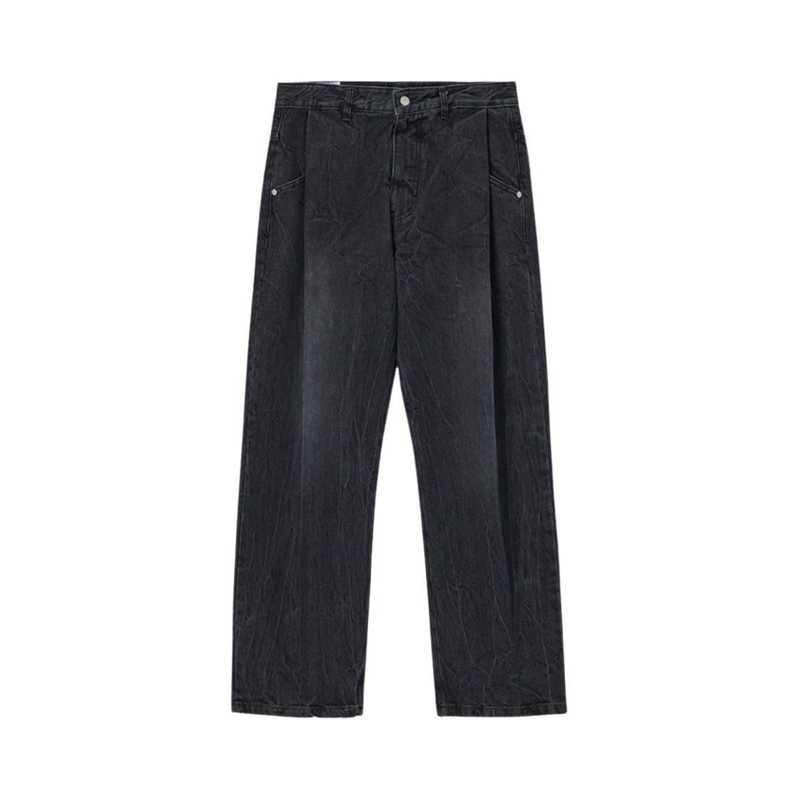 타이핑 미스테이크 크랙 워시트 턱 와이드 데님 팬츠 블랙 - 22FW