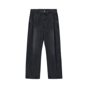 Typing Mistake Crack Washed Tuck Wide Denim Pants Black - 22FW