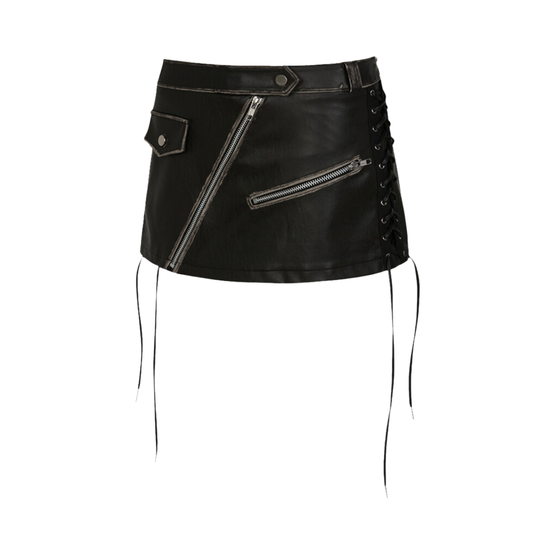 NK4SSK01 Notknowing Washed Leather Moto Skirt Black