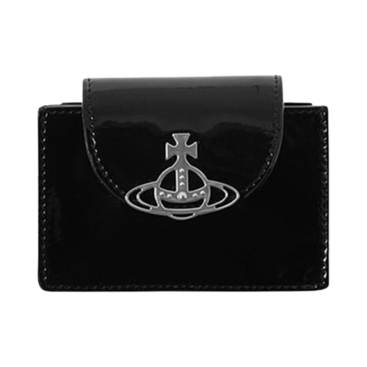 5402000BW-L001O-N403 Vivienne Westwood Shiny Patent Flap Card Holder Black
