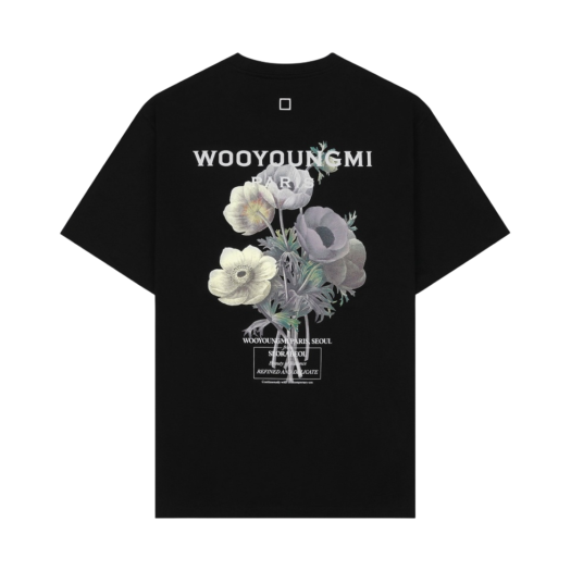 우영미 플라워 프린트 백로고 티셔츠 블랙 - 23FW