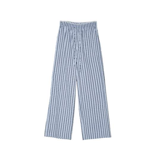 BESUPT004BL Enor Women Lace Layered Stripe Banding Pants Blue