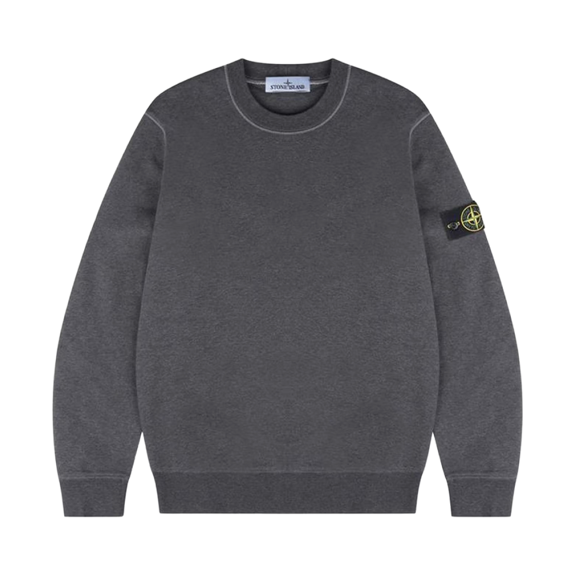 K1S1561000-44S0051-V0M67 Stone Island 6100044 Organic Cotton Fleece Crewneck Sweatshirt with Ribbed Details Dark Grey Melange - 25SS