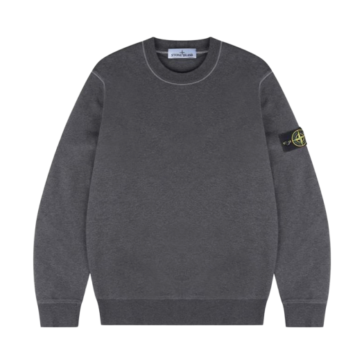 Stone Island 6100044 Organic Cotton Fleece Crewneck Sweatshirt with Ribbed Details Dark Grey Melange - 25SS