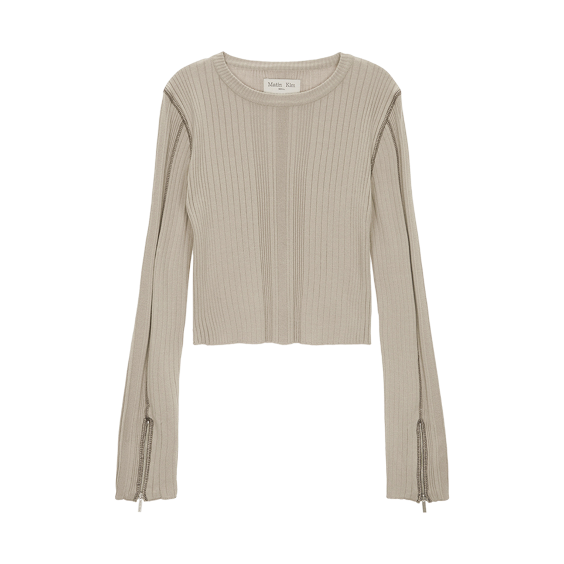 トップス Matin Kim KNIT SLEEVE BEIGE Matin Kim] MATIN KIM LOGO COATING JUMPER IN BEIGE 正規品