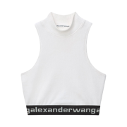 (W) Alexander Wang Mock Neck Tank in Stretch Corduroy Bright White