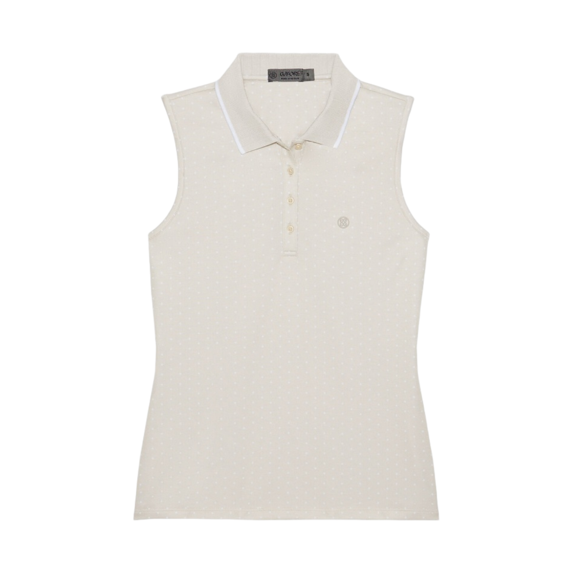 (W) 지포어 폴카 닷 자카드 플리티드 칼라 슬리브리스 폴로 스톤 헤더((W) G/Fore Polka Dot Jacquard Pleated Collar Sleeveless Polo Stone Heather)
