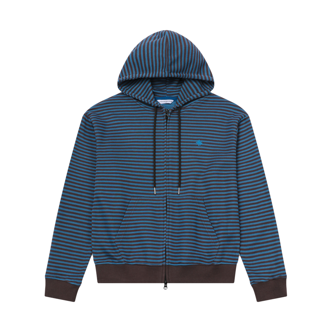 SR25SSHZ02BL SLOW RECORD HOUSE Stripe Knit Hood Zip-Up Blue
