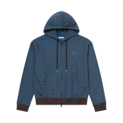SLOW RECORD HOUSE Stripe Knit Hood Zip-Up Blue