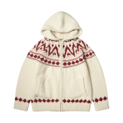 Vanone Atelier KN4242 Nordic Knit Hood Zip-Up Cream