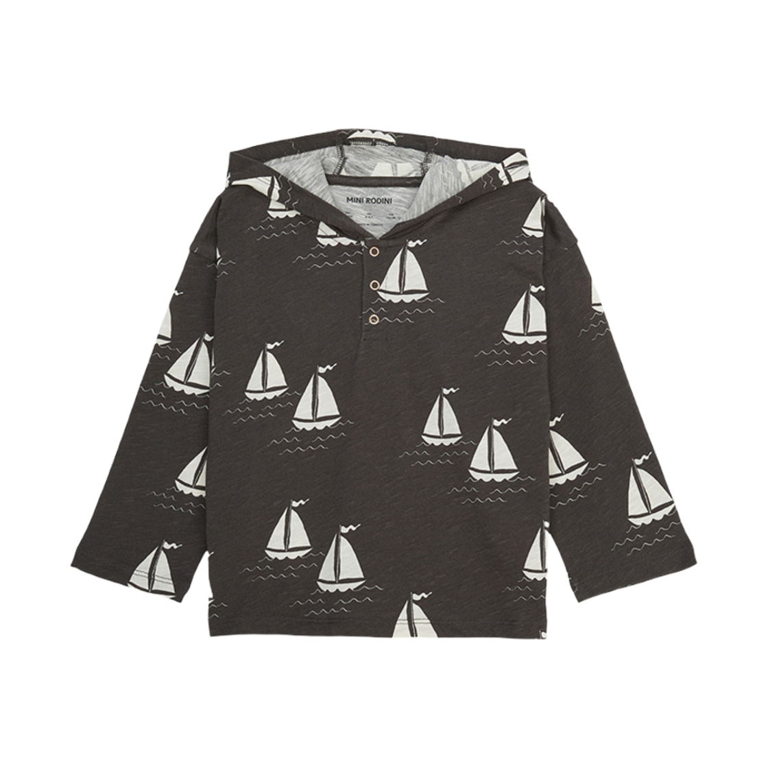 2522013497 (Kids) Mini Rodini Sailing Boats All-Over Print Hoodie Grey