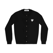 (W) Play Comme des Garcons White Heart Knit Cardigan Black