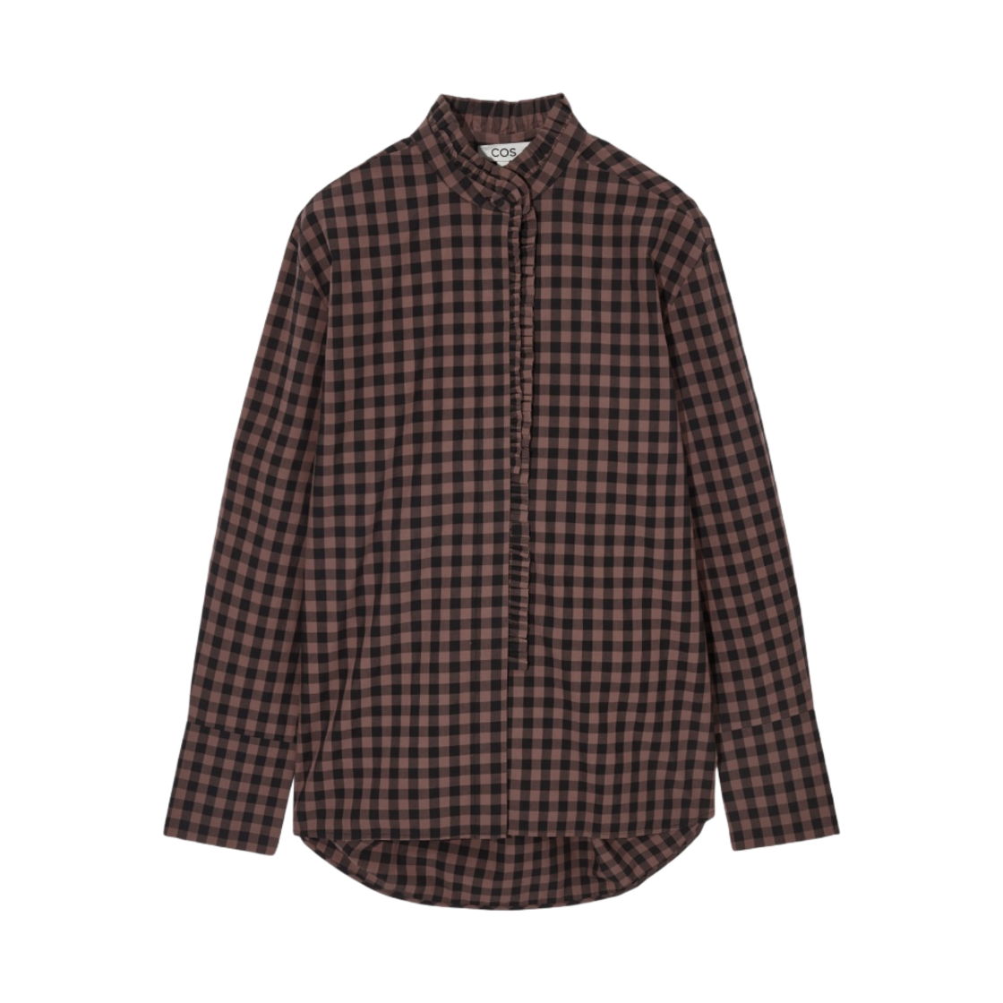 (W) 코스 레귤러 핏 러플 포플린 셔츠 브라운((W) COS Regular Fit Ruffle Poplin Shirt Brown) - 1