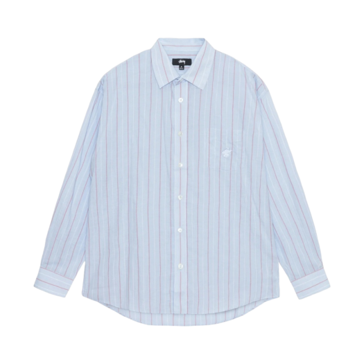 Stussy Striped Cotton Linen Classic Shirt Light Blue