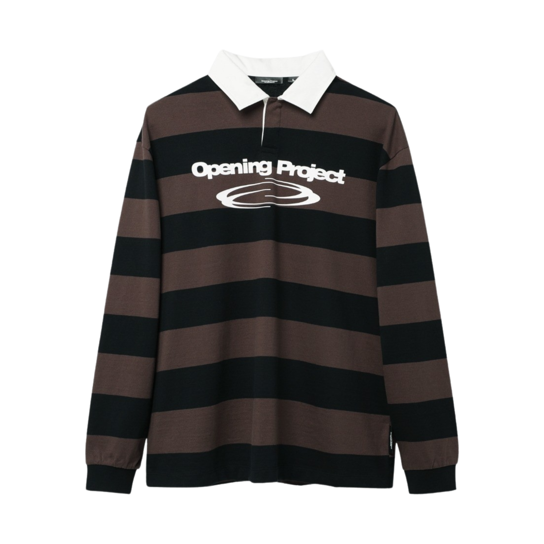 오프닝프로젝트 아이덴티티 스트라이프 칼라 티셔츠 브라운