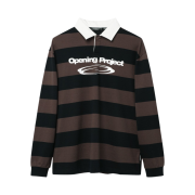 Opening Project Identity Stripe Collar T shirt Brown