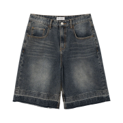 Millo Archive Layer Washed Denim Bermuda Pants Deep Blue