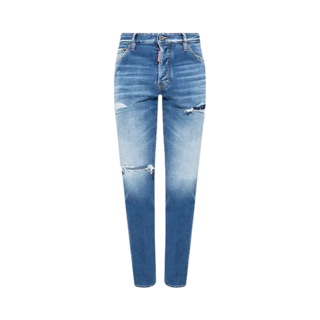 디스퀘어드2 포토 레더 패치 디스트로이드 워시 쿨 가이 진 미드 블루(Dsquared2 Photo Leather Patch Destroyed Wash Cool Guy Jeans Mid Blue)