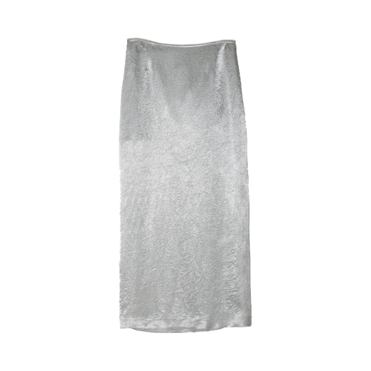 BESUSK002GY Enor Women Metallic Silver Maxi Skirt Grey
