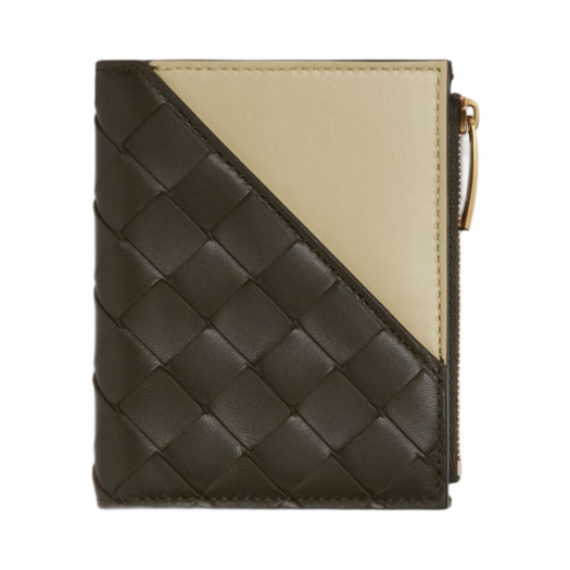 Bottega Veneta Intrecciato Diagonal Small Bi-Fold Wallet Kaki Light Butterscotch