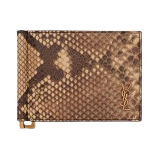 Saint Laurent Tiny Cassandre Bill Clip Wallet in Python Beige And Brown