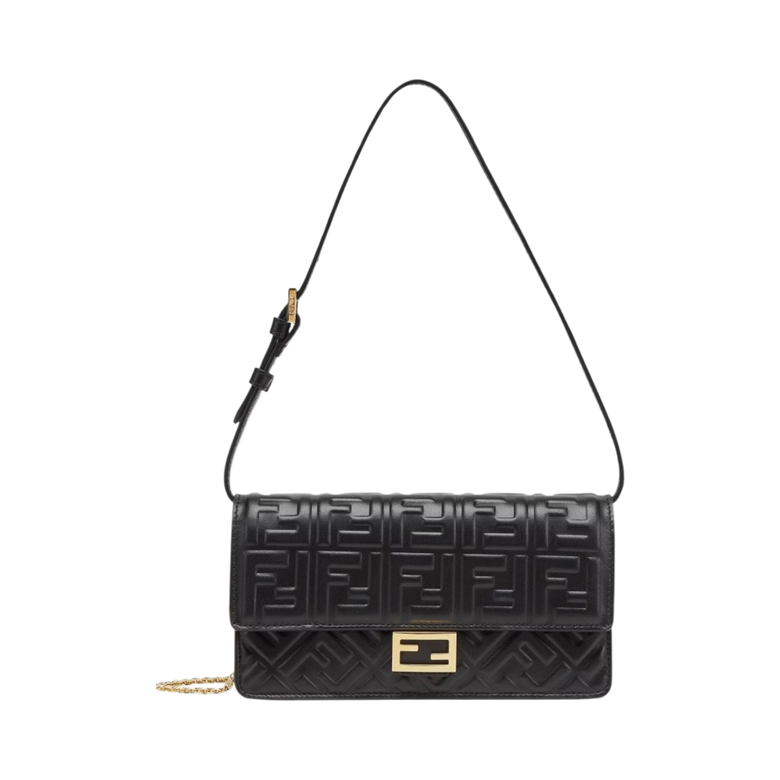 8M0498AAJDF0KUR Fendi Nappa Leather Baguette Chain Wallet Black