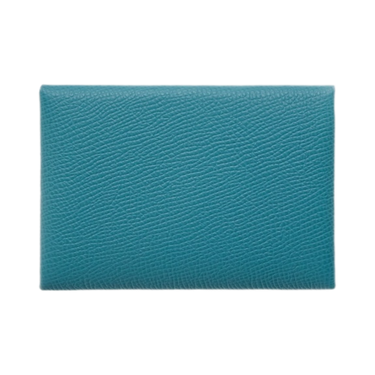 Hermes Calvi Duo Compact Card Holder Epsom & Palladium New Bleu Jean