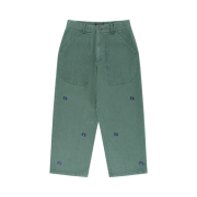 Hongwoosung Embroidery Flower Washed Fatigue Pants Green